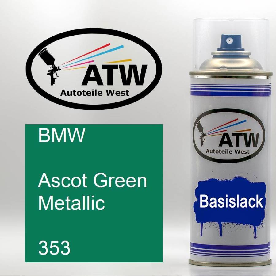 BMW, Ascot Green Metallic, 353: 400ml Sprühdose, von ATW Autoteile West.